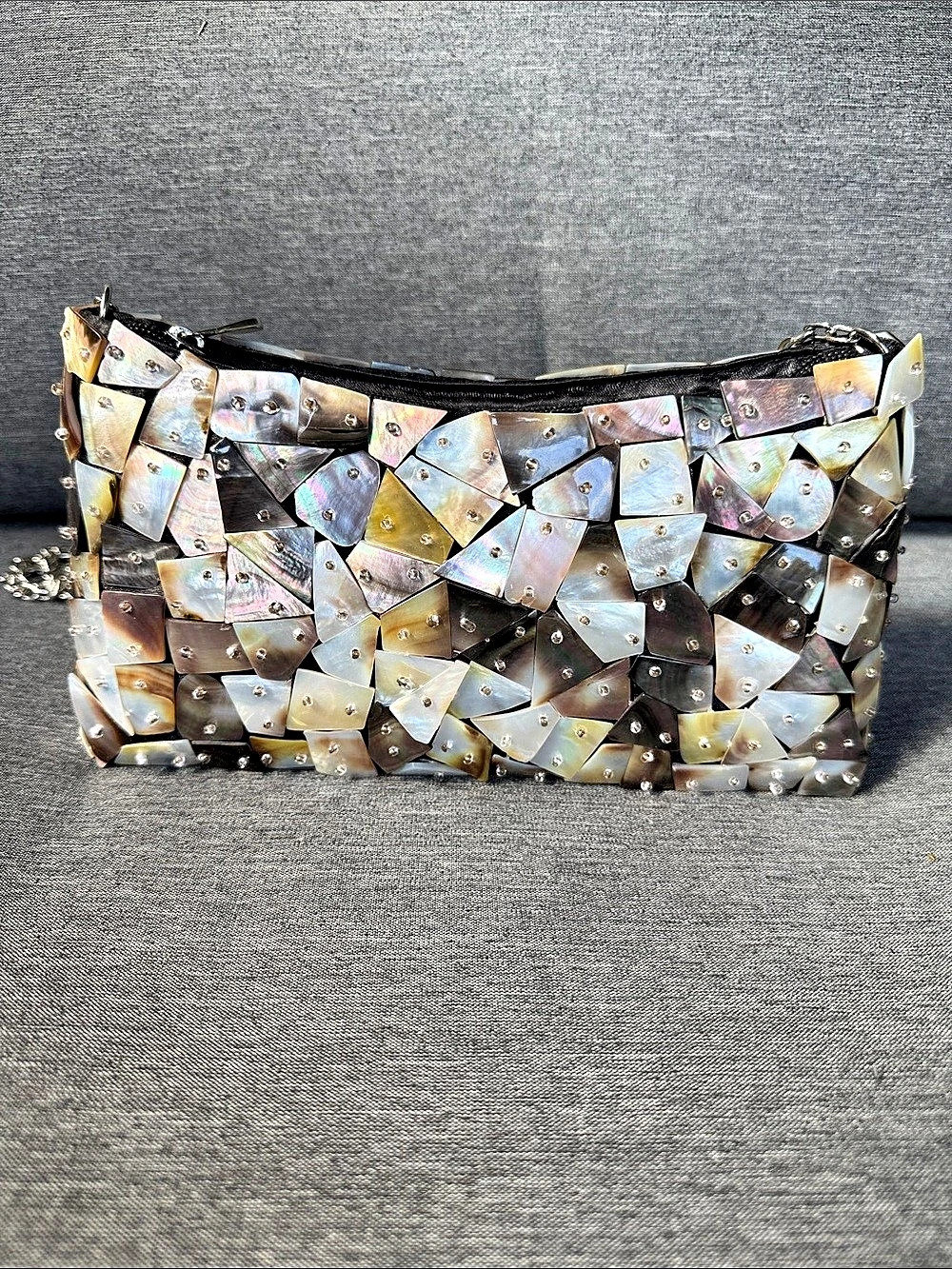 Embellished Chain Shoulder Bag in Black & Brown Like New
